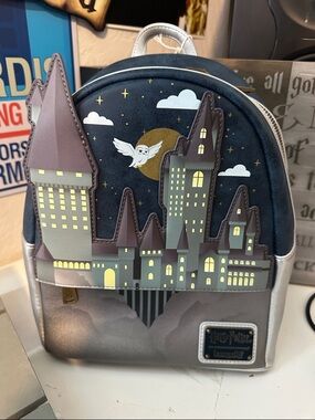 Loungefly Harry Potter Castle Mini Backpack in Navy, Silver & Gold